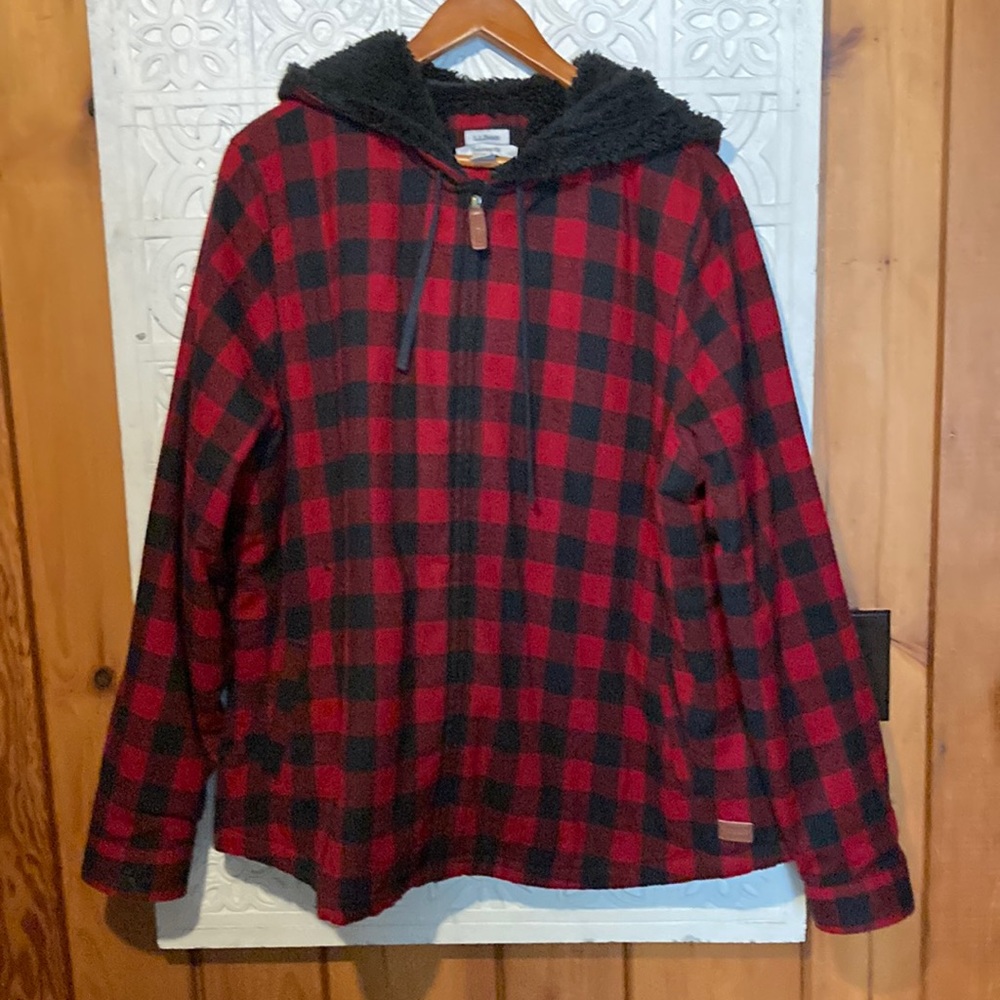 L.L. Bean Sherpa Lined Flannel Hooded Jacket